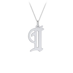 Gothic Initial Pendant Necklace - I in 925 Sterling Silver