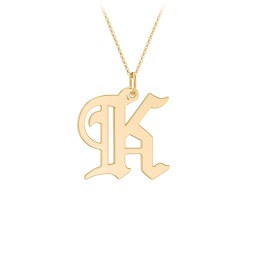 Gothic Initial Pendant Necklace - K in 10K Solid Yellow Gold