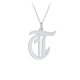 Gothic Initial Pendant Necklace - T in 925 Sterling Silver