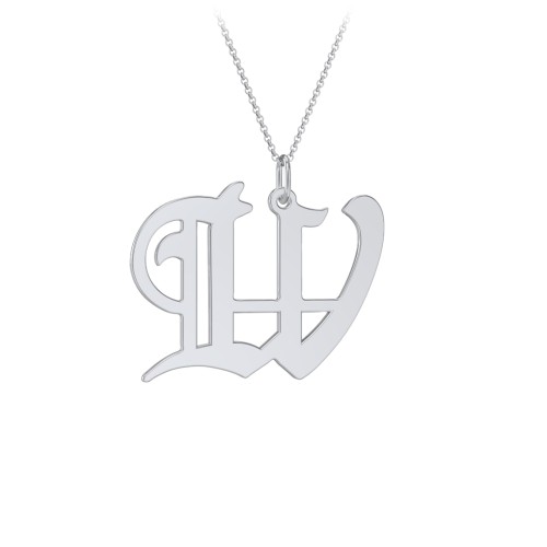Gothic Initial Pendant Necklace - W – Sterling Silver