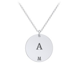 Initial and Date Engravable Disc Necklace - 1 in 925 Sterling Silver