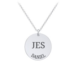 Initial and Date Engravable Disc Necklace - 1 in 925 Sterling Silver
