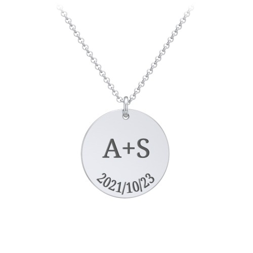 Initial and Date Engravable Disc Necklace - 1 – Sterling Silver