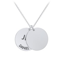 Initial and Date Engravable Disc Necklace - 2 in 925 Sterling Silver