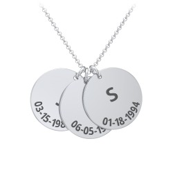 Initial and Date Engravable Disc Necklace - 3 in 925 Sterling Silver