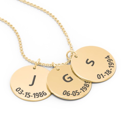 Initial and Date Engravable Disc Necklace - 3 – 10K Yellow Gold