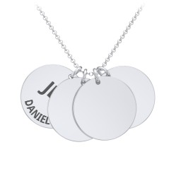 Initial and Date Engravable Disc Necklace - 4 in 925 Sterling Silver