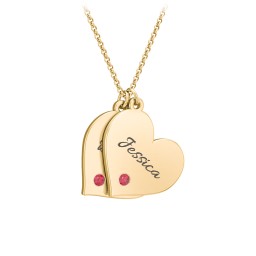 Engravable Hanging 2 Hearts Necklace with Birthstones