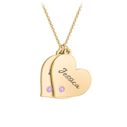 Engravable Hanging 2 Hearts Necklace with Birthstones