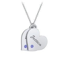 Engravable Hanging 2 Hearts Necklace with Birthstones