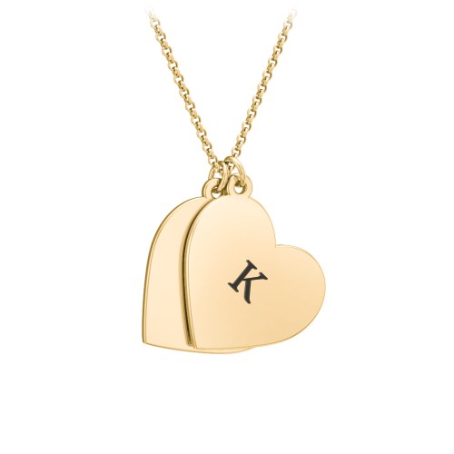 Engravable Hanging Hearts Necklace – 10K Yellow Gold