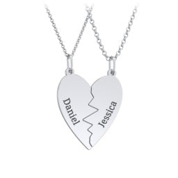 Engravable Split Heart Couples Necklace Set