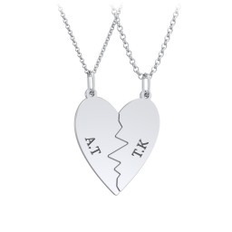 Engravable Split Heart Couples Necklace Set in 925 Sterling Silver