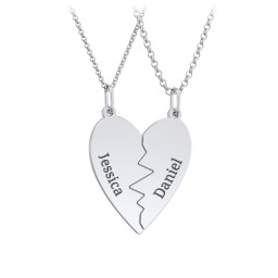Engravable Split Heart Couples Necklace Set in 925 Sterling Silver