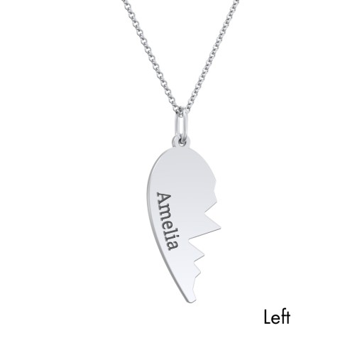 Engravable Split Heart Couples Necklace Set – Sterling Silver