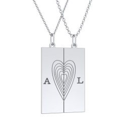 Engravable Split Bar Couples Necklace Set in 925 Sterling Silver