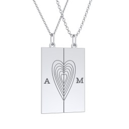 Engravable Split Bar Couples Necklace Set in 925 Sterling Silver