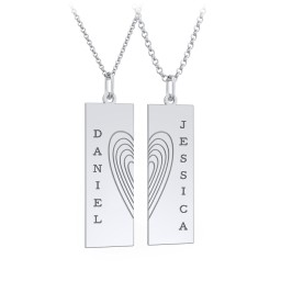 Engravable Split Bar Couples Necklace Set in 925 Sterling Silver