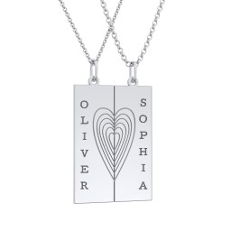 Engravable Split Bar Couples Necklace Set in 925 Sterling Silver