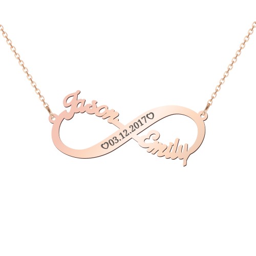 Engravable Two Name Infinity Necklace – 10K Rose Gold