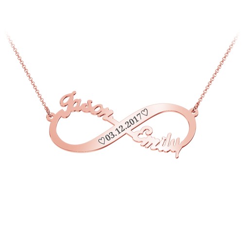 Engravable Two Name Infinity Necklace – 10K Rose Gold