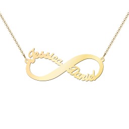 Engravable Two Name Infinity Necklace in 18K Gold Plated Silver