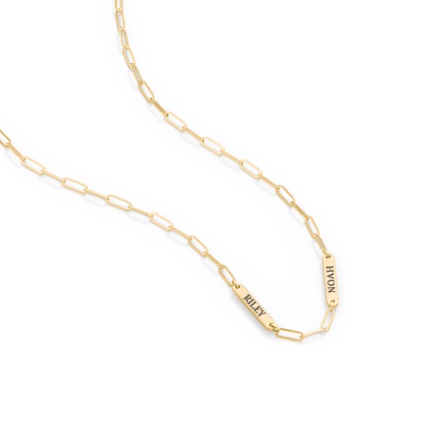 Mini Paper Clip Chain Necklace with 1 - 5 Engravable Bars – 10K Yellow Gold