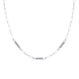 Mini Paper Clip Chain Necklace with 1 - 5 Engravable Bars in 925 Sterling Silver