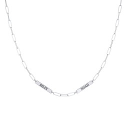 Mini Paper Clip Chain Necklace with 1 - 5 Engravable Bars in 925 Sterling Silver