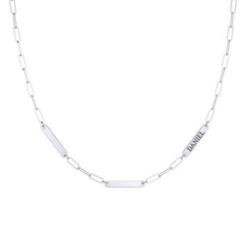 Mini Paper Clip Chain Necklace with 1 - 5 Engravable Bars – Sterling Silver