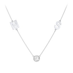 Personalised Initials Necklace with Bezel Set Birthstone