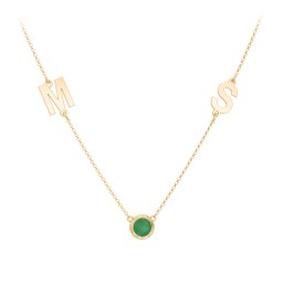 Personalised Initials Necklace with Bezel Set Birthstone