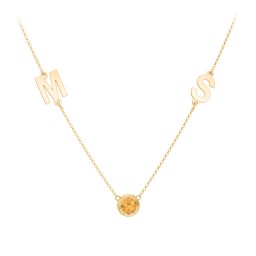 Personalised Initials Necklace with Bezel Set Birthstone