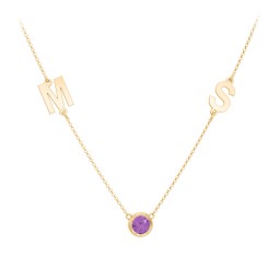 Personalised Initials Necklace with Bezel Set Birthstone