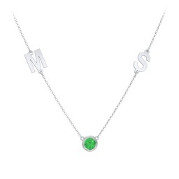 Personalised Initials Necklace with Bezel Set Birthstone