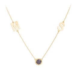 Personalised Initials Necklace with Bezel Set Birthstone