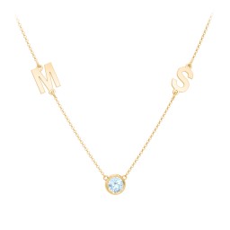 Personalised Initials Necklace with Bezel Set Birthstone