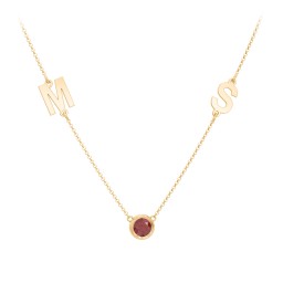 Personalised Initials Necklace with Bezel Set Birthstone