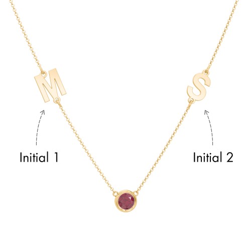 Personalised Initials Necklace with Bezel Set Birthstone