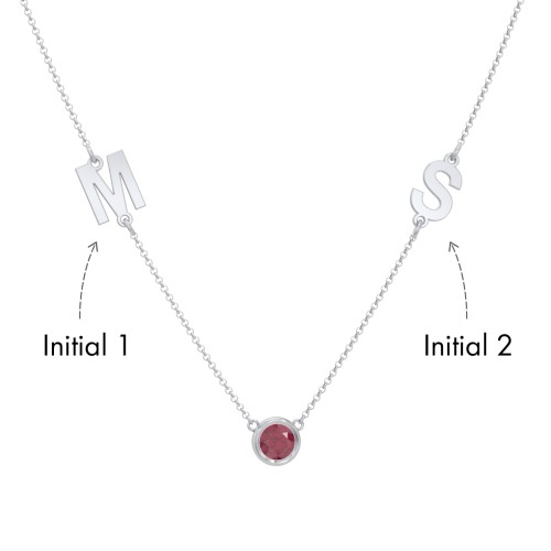 Personalised Initials Necklace with Bezel Set Birthstone