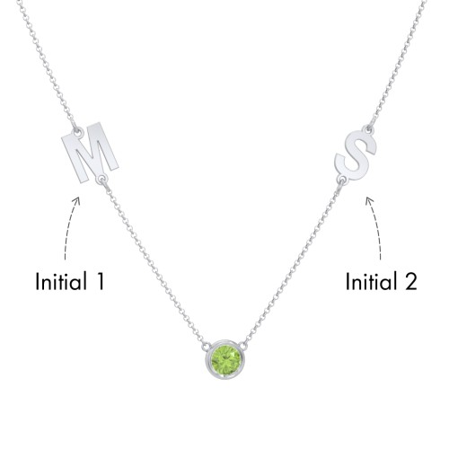 Personalised Initials Necklace with Bezel Set Birthstone