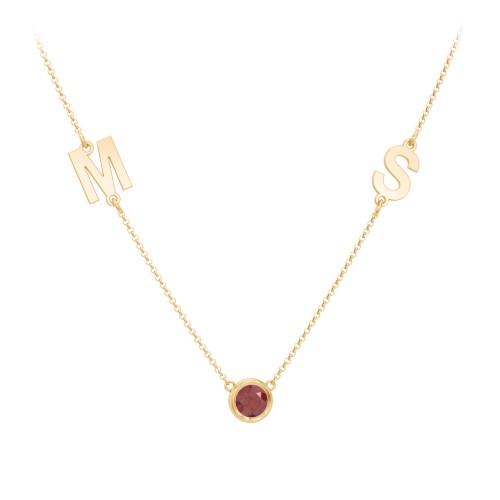 Personalised Initials Necklace with Bezel Set Birthstone