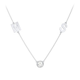 Personalised Initials Necklace with Bezel Set Birthstone in 925 Sterling Silver