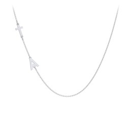 Personalised Offset Cross and Initial Necklace in 925 Sterling Silver