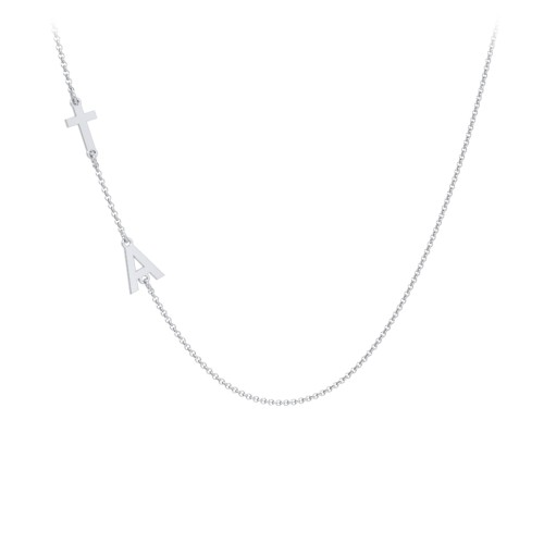 Personalised Offset Cross and Initial Necklace – Sterling Silver