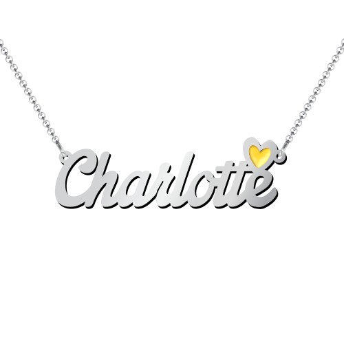 Personalised Name Necklace with Cold Enamel Heart – Sterling Silver