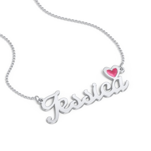 Personalised Name Necklace with Cold Enamel Heart – Sterling Silver