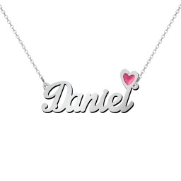 Personalised Name Necklace with Cold Enamel Heart in 10K Solid White Gold