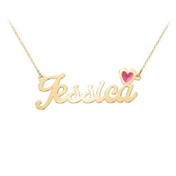 Personalised Name Necklace with Cold Enamel Heart in 10K Solid Yellow Gold
