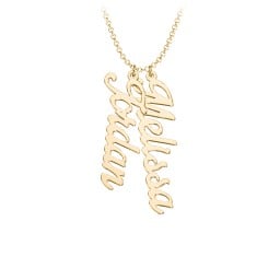 Personalised Vertical 2 Names Necklace in Glamorous Font